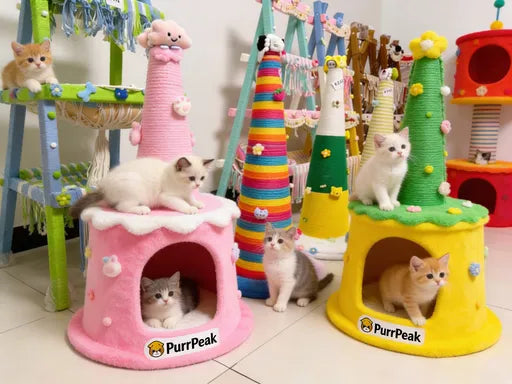 PurrPeak® Feline Vertical Kingdom: Multi-Level Cat Tree with Sisal Scratching Posts, Cozy Caves & Sunning Perches – The Ultimate Playground for Climbing, Napping & Ruling the Roost